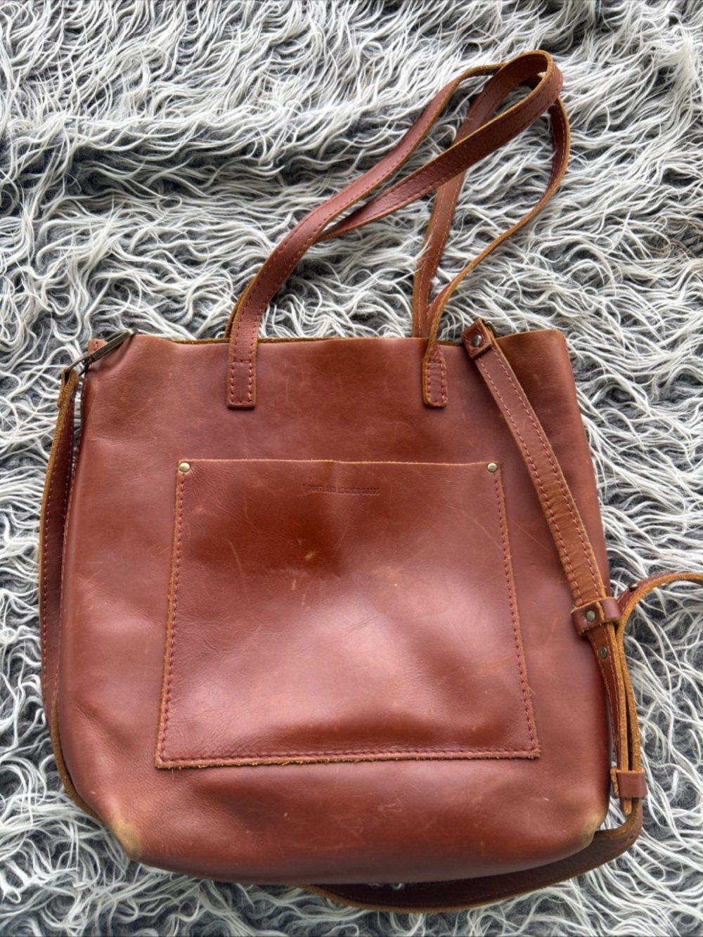 Portland Leather Goods Crossbody Tote Handmade 13x14.